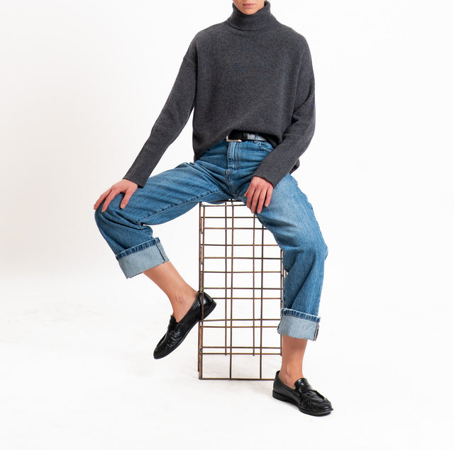 Tensione in-Maglia collo alto 100% LANA SOFT DOPPIO FILO - antracite
