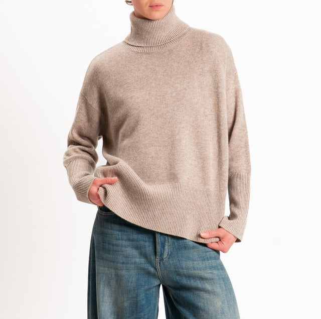 Tensione in-Maglia collo alto 100% LANA SOFT DOPPIO FILO - beige melange
