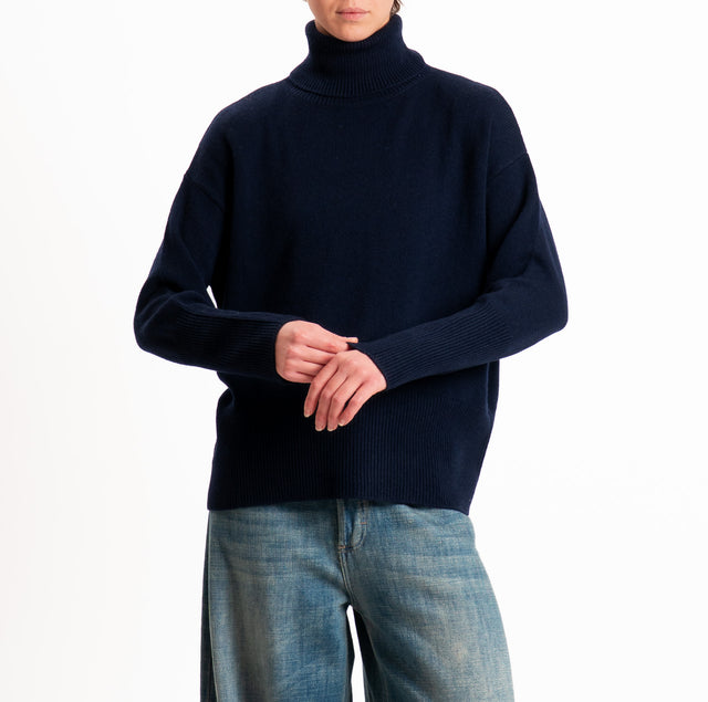 Tensione in-Maglia collo alto 100% LANA SOFT DOPPIO FILO - blu