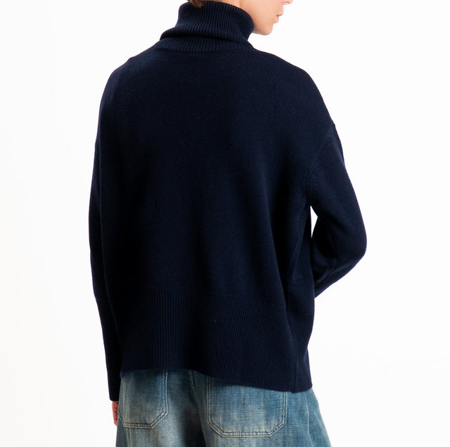 Tensione in-Maglia collo alto 100% LANA SOFT DOPPIO FILO - blu