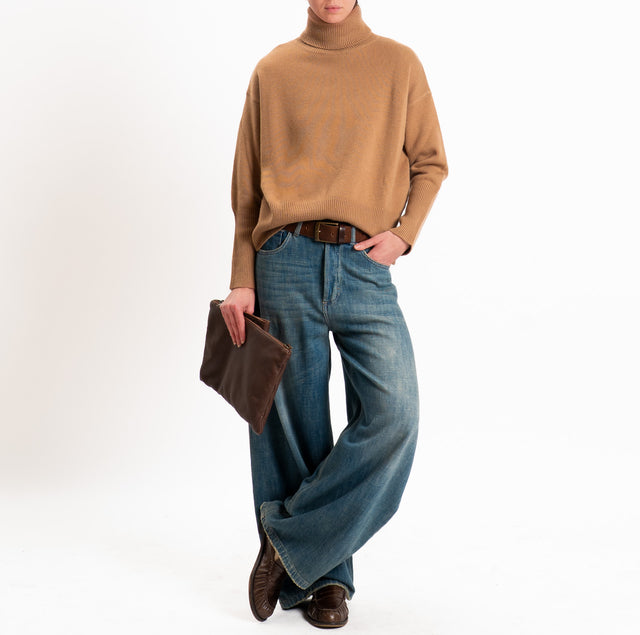 Tensione in-Maglia collo alto 100% LANA SOFT DOPPIO FILO - cammello