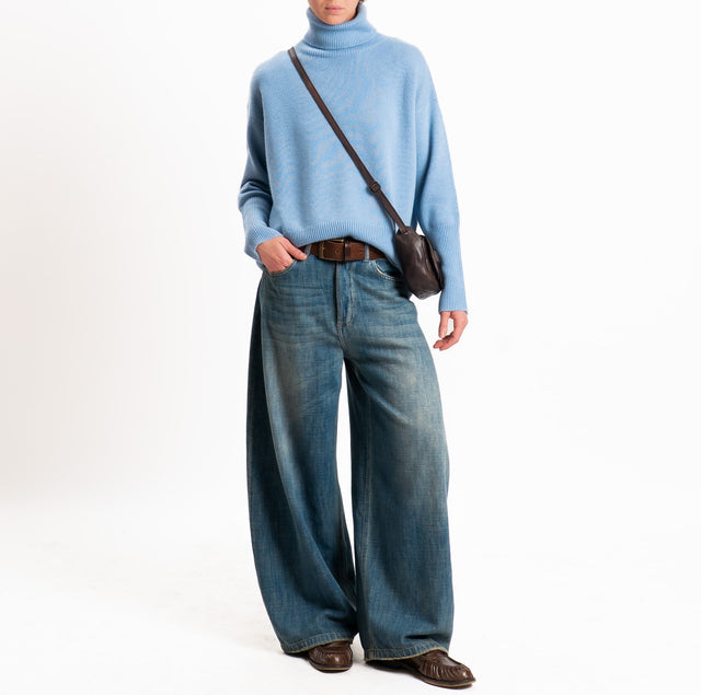 Tensione in-Maglia collo alto 100% LANA SOFT DOPPIO FILO - celeste