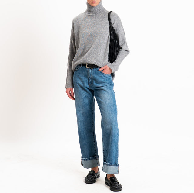 Tensione in-Maglia collo alto 100% LANA SOFT DOPPIO FILO - grigio melange