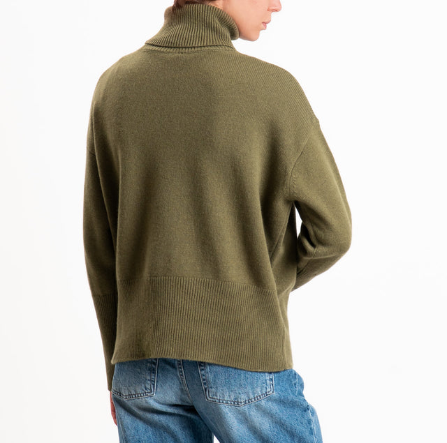 Tensione in-Maglia collo alto 100% LANA SOFT DOPPIO FILO - militare