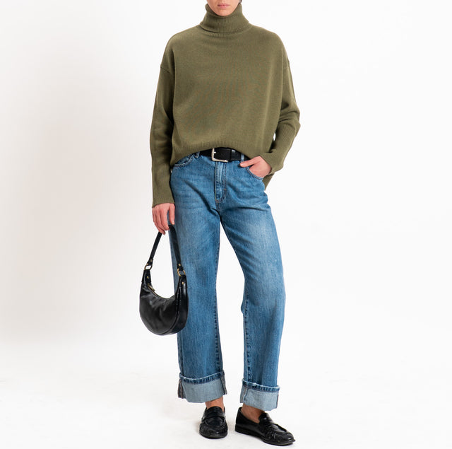 Tensione in-Maglia collo alto 100% LANA SOFT DOPPIO FILO - militare