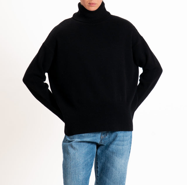 Tensione in-Maglia collo alto 100% LANA SOFT DOPPIO FILO - nero