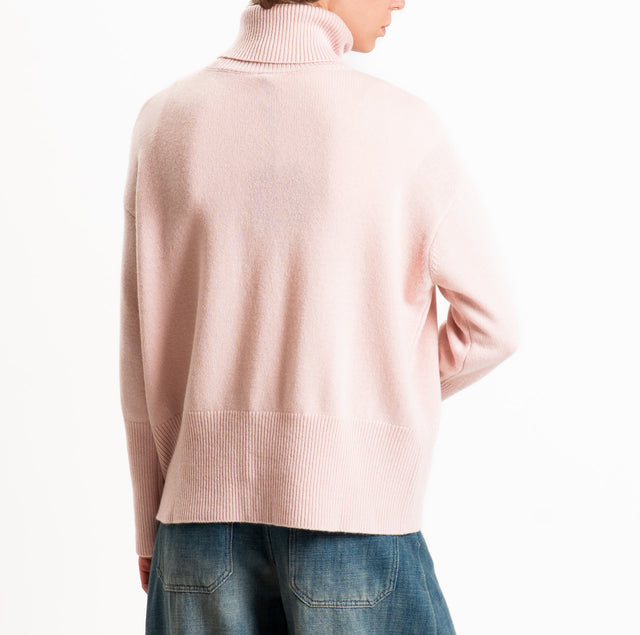Tensione in-Maglia collo alto 100% LANA SOFT DOPPIO FILO - rosa