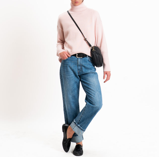 Tensione in-Maglia collo alto 100% LANA SOFT DOPPIO FILO - rosa