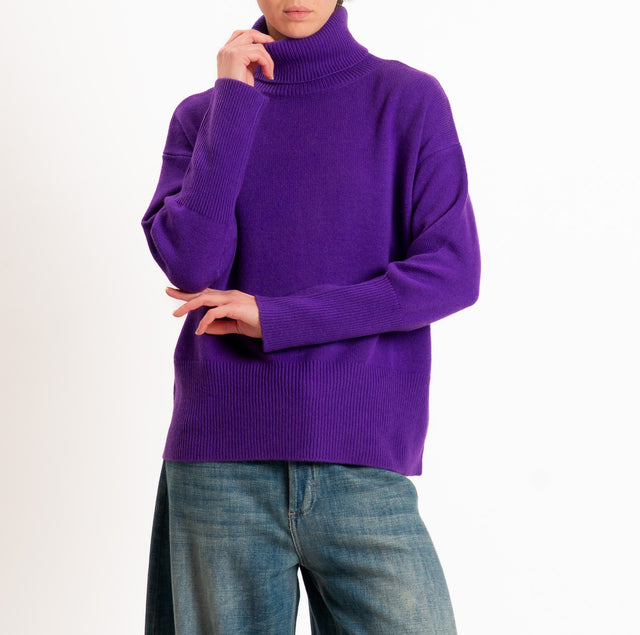 Tensione in-Maglia collo alto 100% LANA SOFT DOPPIO FILO - viola