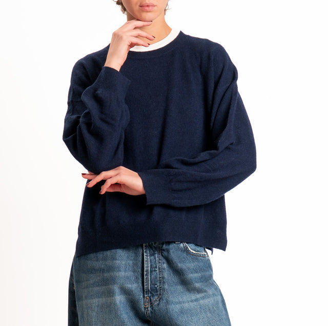 Tensione in-Maglia 100% LANA SOFT spacchi laterali - blu