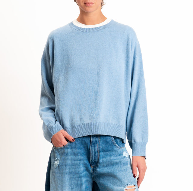 Tensione in-Maglia 100% LANA SOFT spacchi laterali - celeste