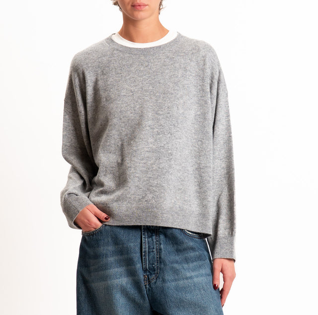 Tensione in-Maglia 100% LANA SOFT spacchi laterali - grigio melange