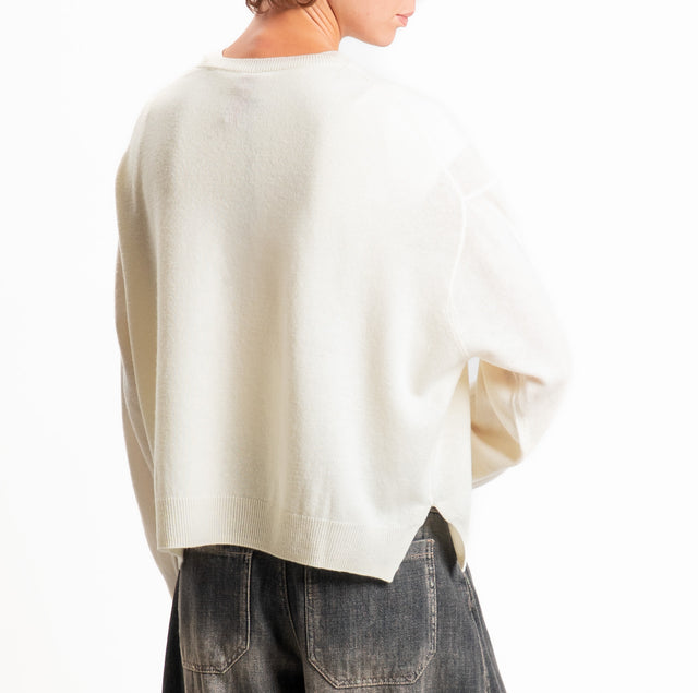 Tensione in-Maglia 100% LANA SOFT spacchi laterali - panna