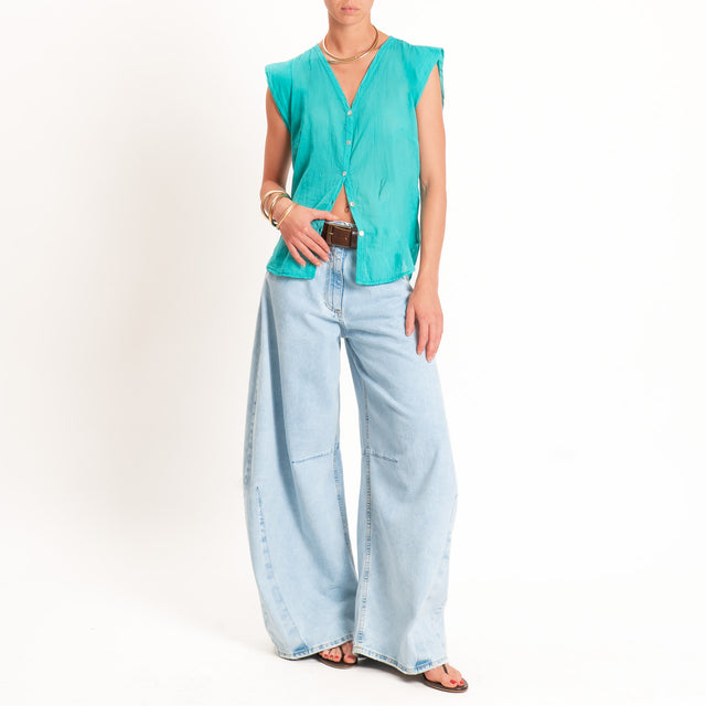 Tensione in-Camicia mussola smanicata - acqua