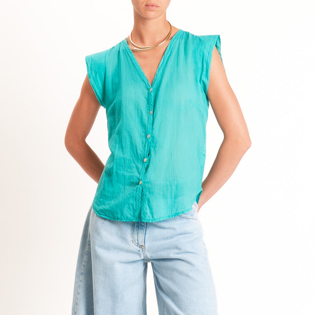 Tensione in-Camicia mussola smanicata - acqua