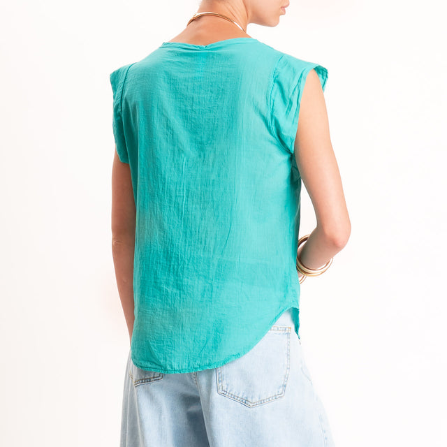 Tensione in-Camicia mussola smanicata - acqua