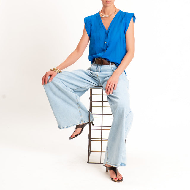 Tensione in-Camicia mussola smanicata - bluette