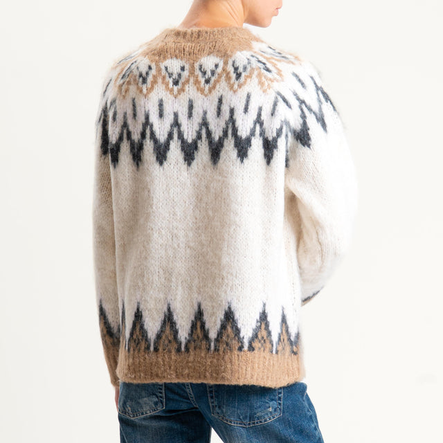 Tensione in-Maglia jaquard fairisle misto lana - camello/ecru/rosa