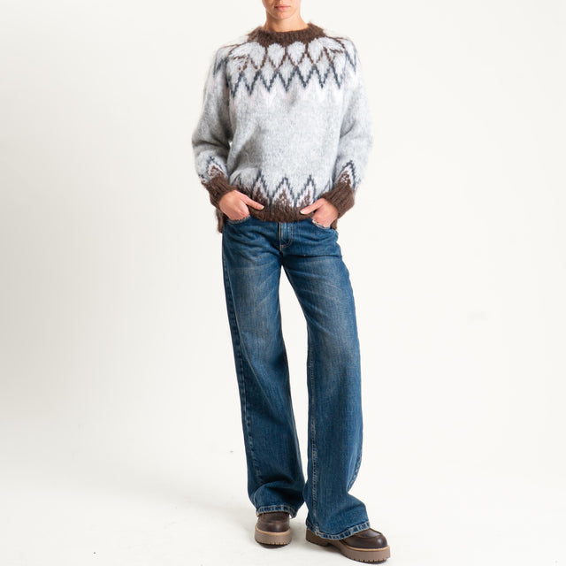 Tensione in-Maglia jaquard fairisle misto lana - moro/rosa/grigio