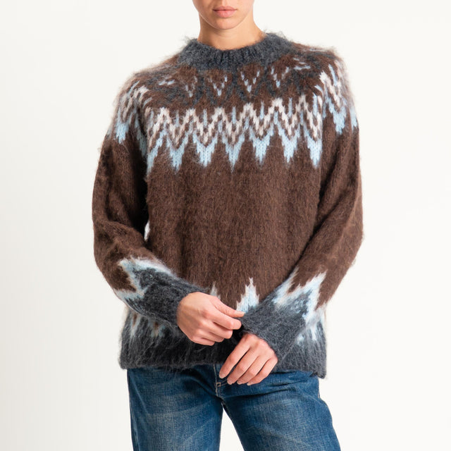 Tensione in-Maglia jaquard fairisle misto lana - antracite/cielo/moro