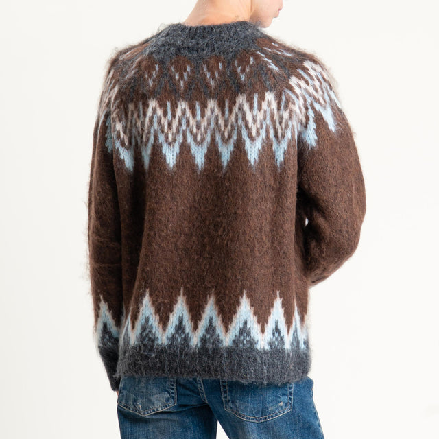 Tensione in-Maglia jaquard fairisle misto lana - antracite/cielo/moro