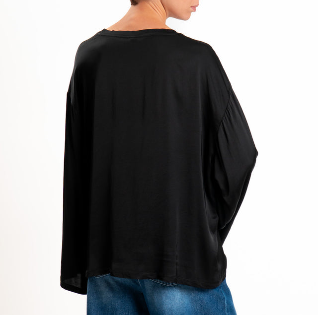 Tensione in-Blusa satin elasticizzato manica ampia - nero