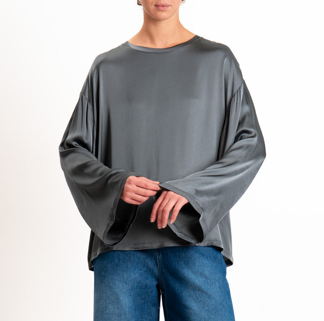 Tensione in-Blusa satin elasticizzato manica ampia - piombo