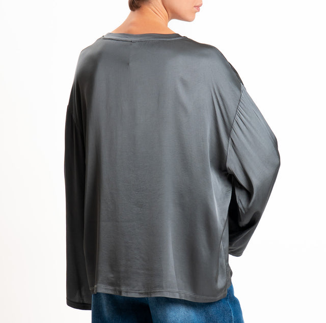 Tensione in-Blusa satin elasticizzato manica ampia - piombo