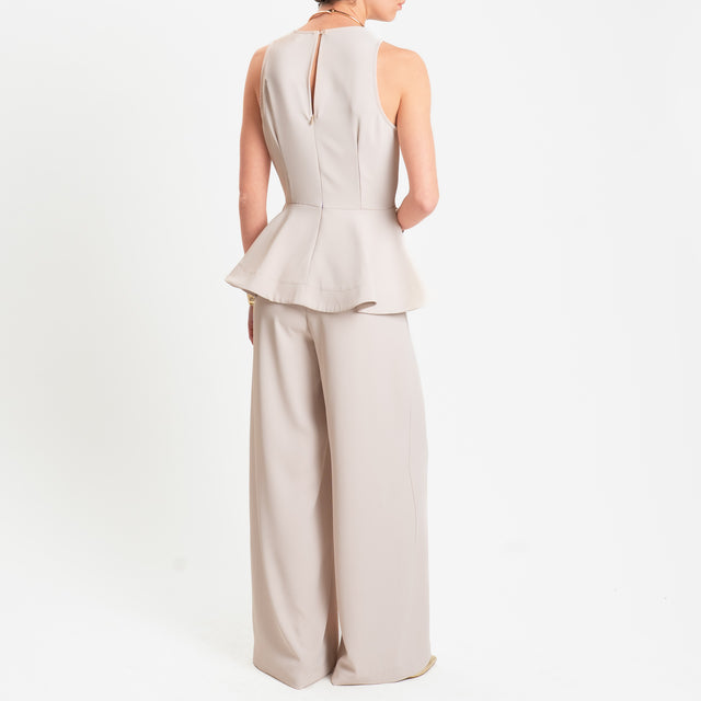 Tensione in-Tuta smanicata in tessuto fluido - sabbia