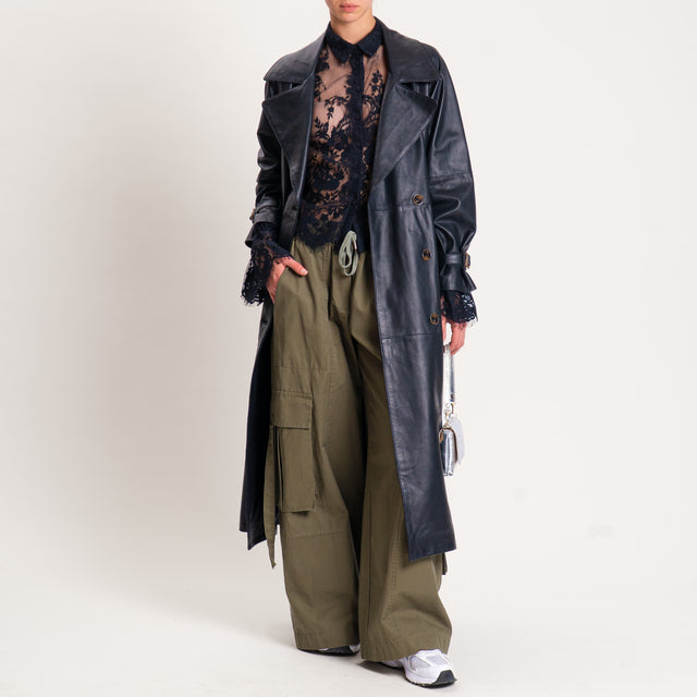 Tensione in-Pantalone cargo wide leg con coulisse - militare