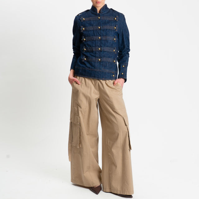 Tensione in-Pantalone cargo con coulisse - sabbia