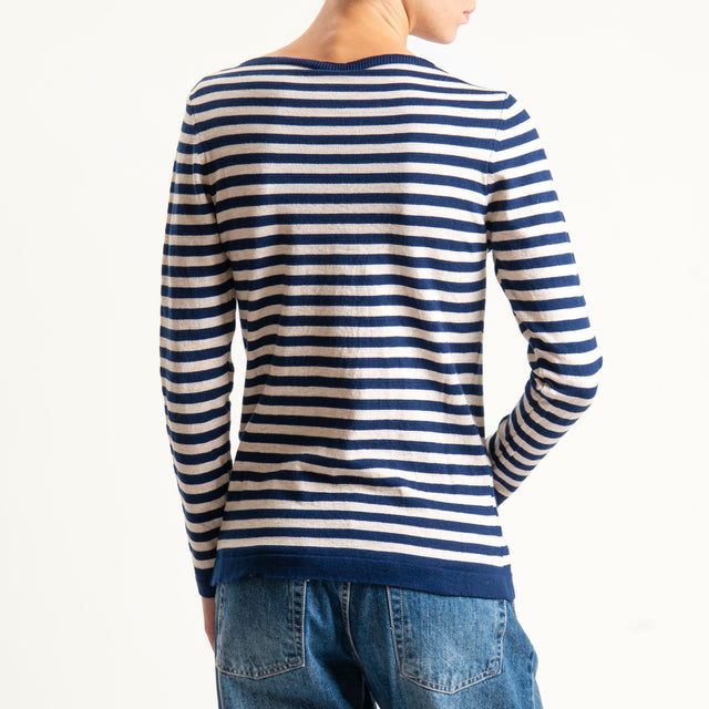 Tensione in- Maglia girocollo a righe in viscosa - blu/sabbia