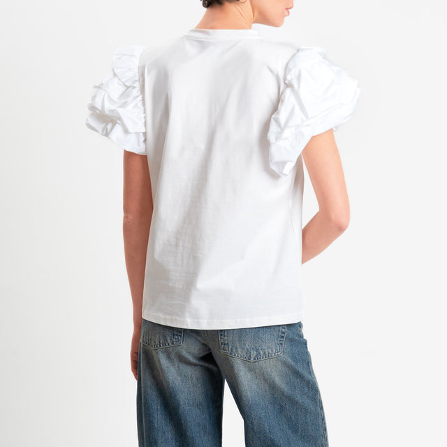 Tensione in-T-shirt manica rouches con spalline - bianco