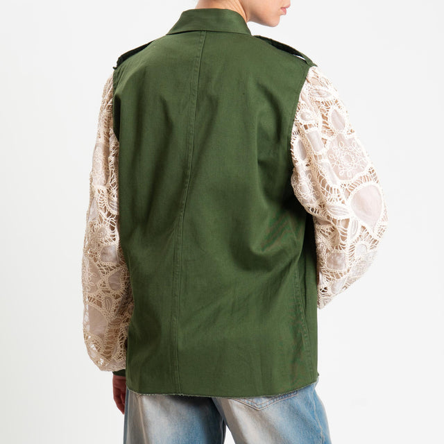 Tensione in-Giacca camicia doppio tessuto - militare/burro