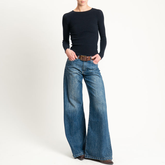 Tensione in-Maglia girocollo a costine - nero