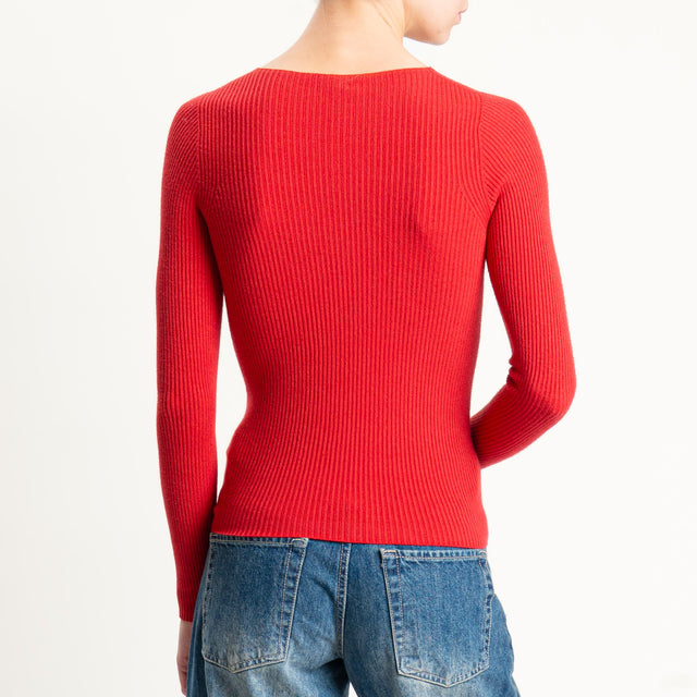 Tensione in-Maglia girocollo a costine - rosso