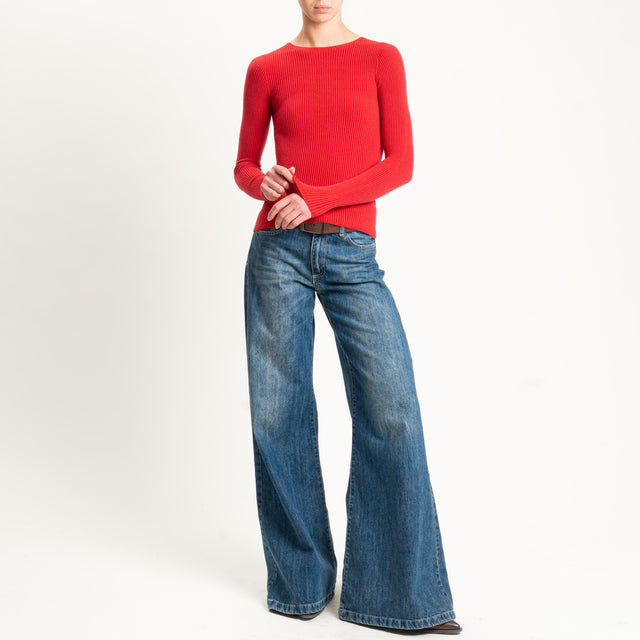 Tensione in-Maglia girocollo a costine - rosso