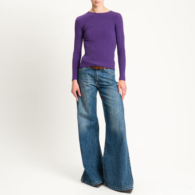 Tensione in-Maglia girocollo a costine - viola