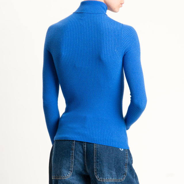 Tensione in-Maglia collo alto a costine - bluette