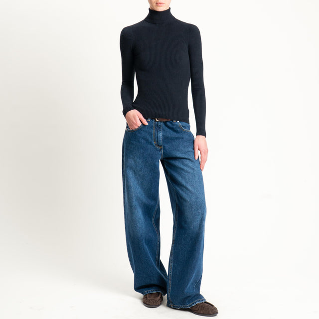 Tensione in-Maglia collo alto a costine - nero