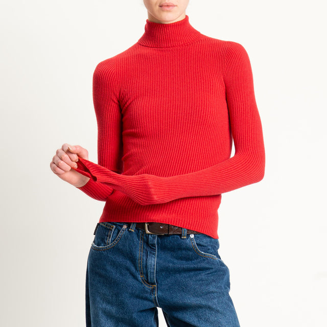 Tensione in-Maglia collo alto a costine - rosso