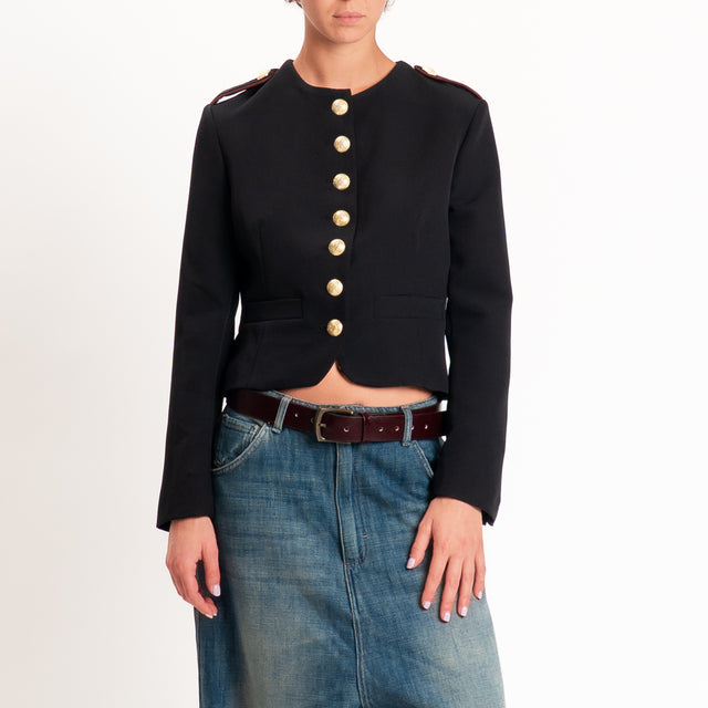 Tensione in-Giacca crop napoleon bottoni dorati - nero