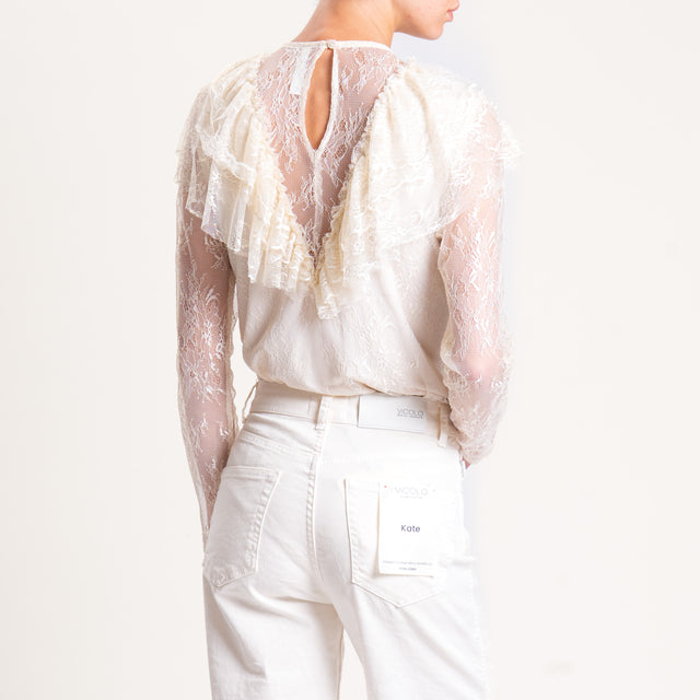 Tensione in-Blusa body pizzo con rouches - burro