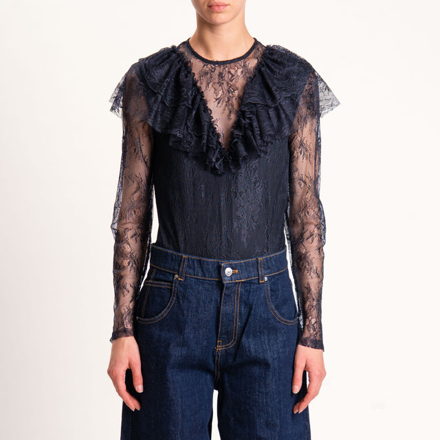 Tensione in-Blusa body pizzo con rouches - nero