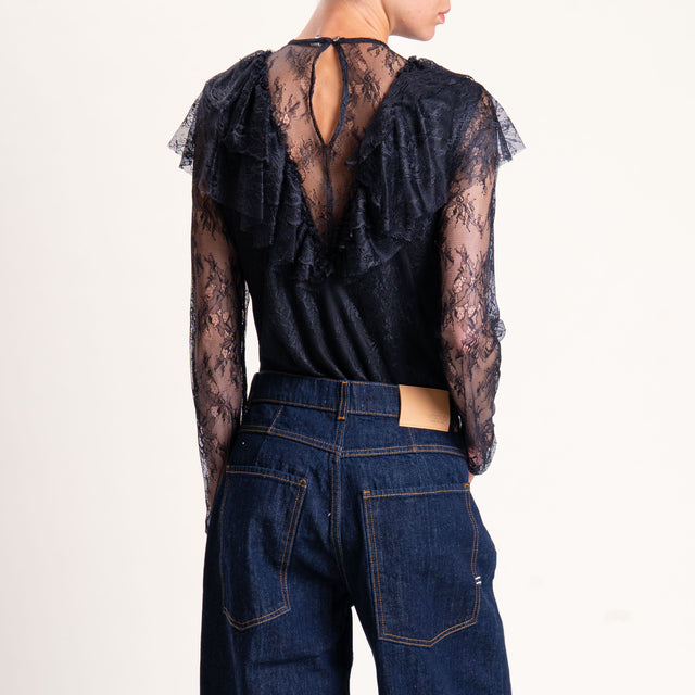 Tensione in-Blusa body pizzo con rouches - nero
