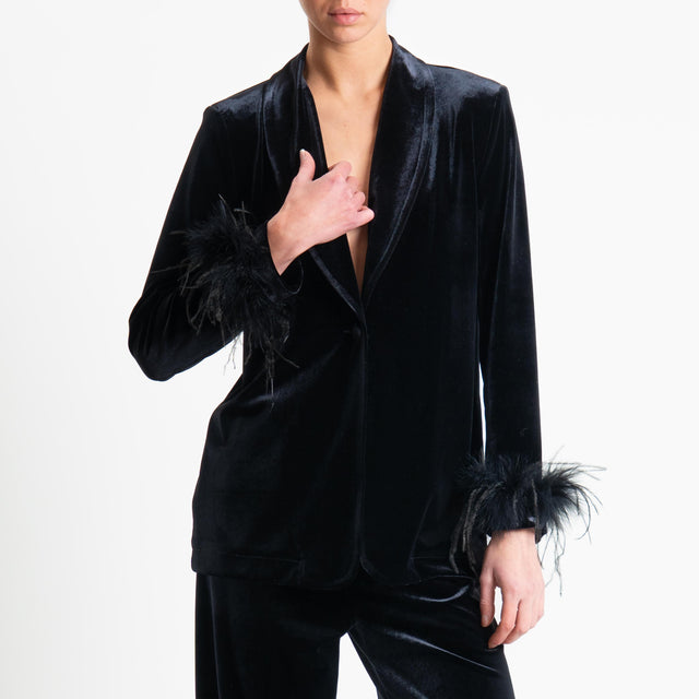 Tensione in-Completo velluto ciniglia giacca e pan - nero