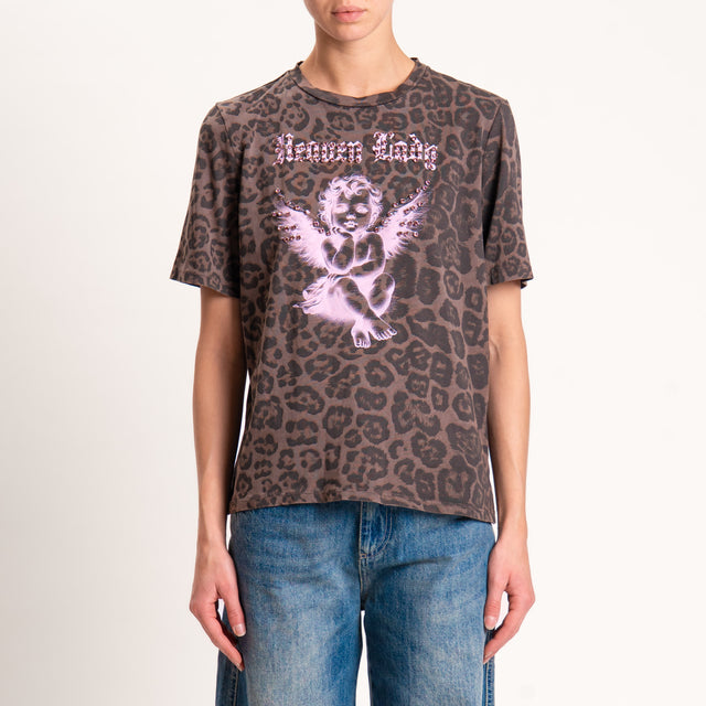 Tensione in-t-shirt animalier con applicazioni - moro/nero