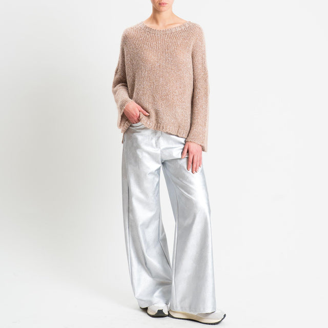 Tensione in-Maglia micro paillettes bottone dietro - beige