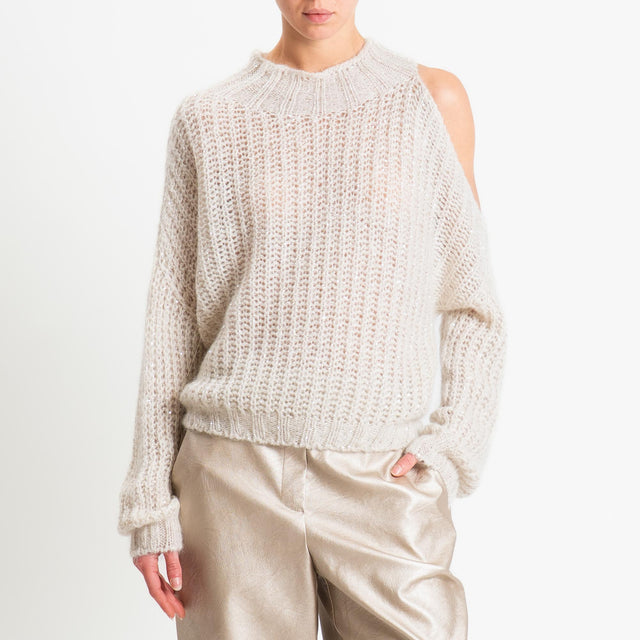 Tensione in-Maglia coste inglese cut out mohair con micro paillettes - crema
