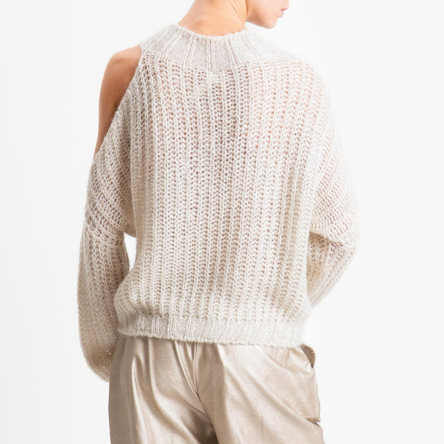 Tensione in-Maglia coste inglese cut out mohair con micro paillettes - crema